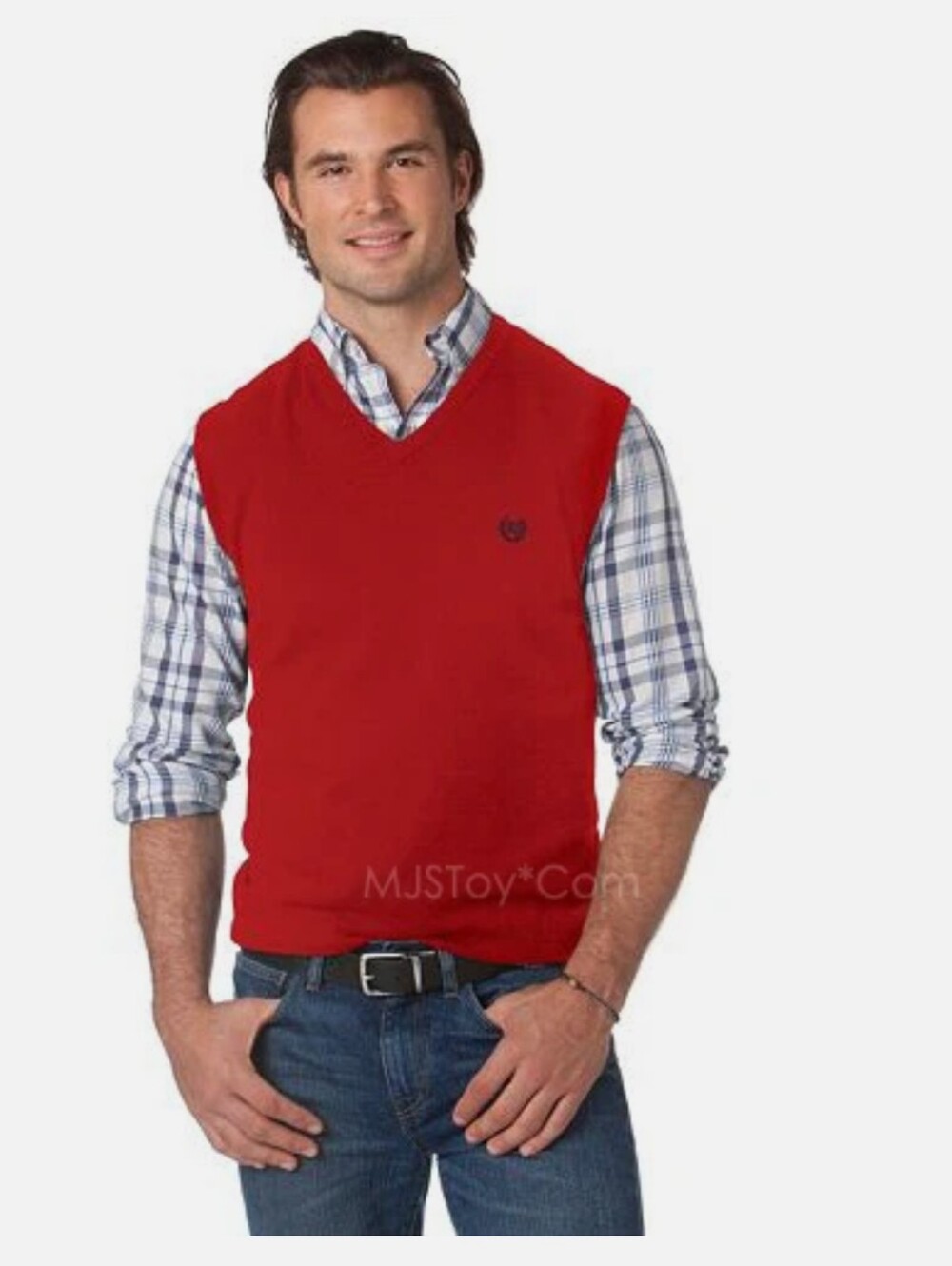 CHAPS Ralph Lauren Men SOLID Classic Fit V-NECK SWEATER VEST - Red XL